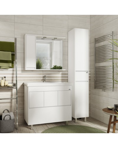 Алиса - 90 тумба 1 ящ. напольная белая эмаль / раковина