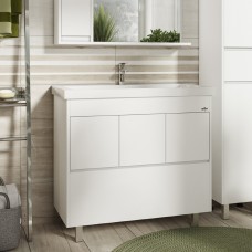 Алиса - 90 тумба 1 ящ. напольная белая эмаль / раковина