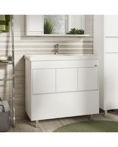 Алиса - 90 тумба 1 ящ. напольная белая эмаль / раковина