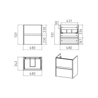 Алиса - 50 тумба 2 ящ. подвесная белая эмаль / раковина