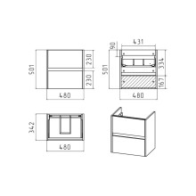 Алиса - 50 тумба 2 ящ. подвесная белая эмаль / раковина