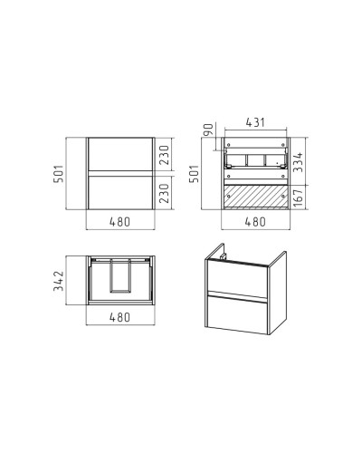 Алиса - 50 тумба 2 ящ. подвесная белая эмаль / раковина