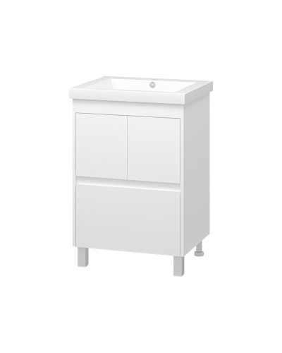 Алиса - 58 тумба 1 ящ. напольная белая эмаль / раковина