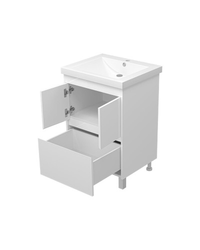 Алиса - 58 тумба 1 ящ. напольная белая эмаль / раковина