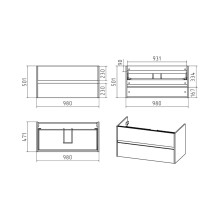 Алиса-100 тумба 2 ящ. подвесная белая эмаль / раковина