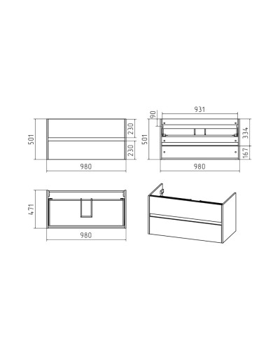Алиса-100 тумба 2 ящ. подвесная белая эмаль / раковина