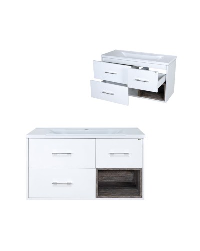 Фетта -100 Тумба белая подв. с 3 ящ. и нишей / раковина