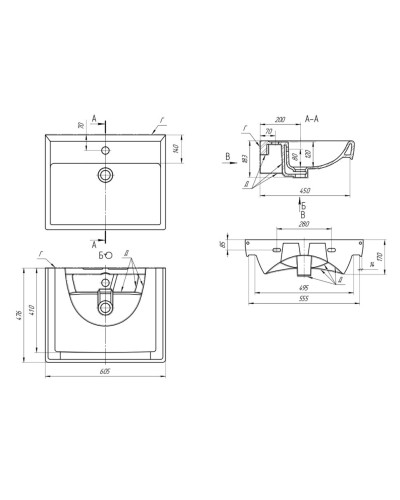 GLOSTER - 60 Тумба с 3 ящ. напольная, графит / раковина