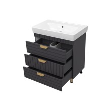 GLOSTER - 80 Тумба с 3 ящ. напольная, графит / раковина