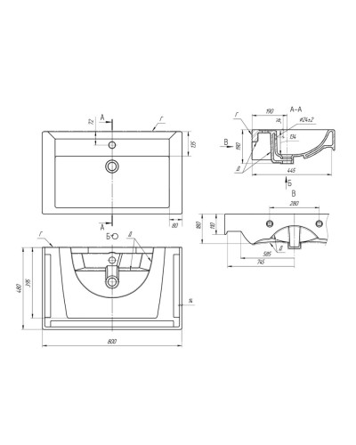 GLOSTER - 80 Тумба с 3 ящ. напольная, белый / раковина