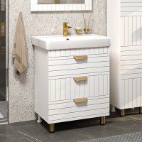 GLOSTER - 70 Тумба с 3 ящ. напольная, белый / раковина