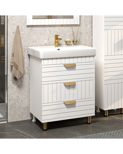 GLOSTER - 70 Тумба с 3 ящ. напольная, белый / раковина