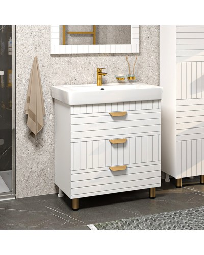 GLOSTER - 80 Тумба с 3 ящ. напольная, белый / раковина