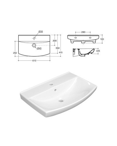 Клермонт - 60 тумба подвесная 2 ящ. / раковина