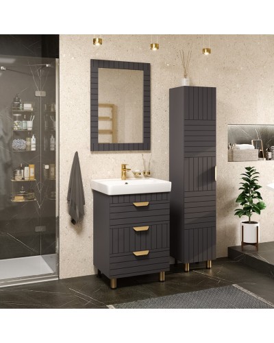 GLOSTER - 60 Тумба с 3 ящ. напольная, графит / раковина