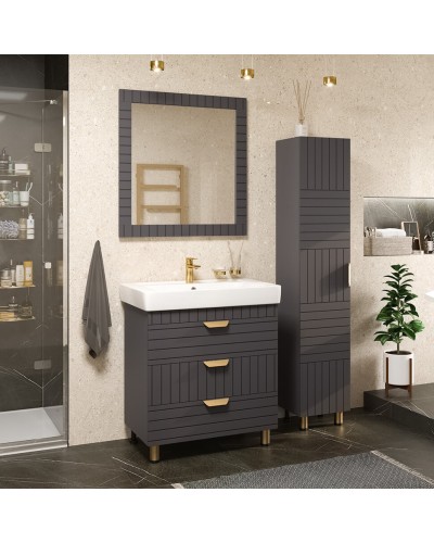 GLOSTER - 80 Тумба с 3 ящ. напольная, графит / раковина