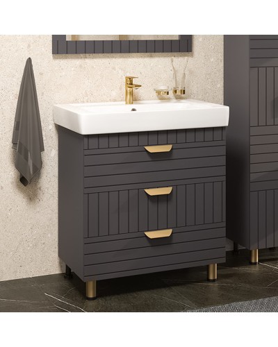 GLOSTER - 80 Тумба с 3 ящ. напольная, графит / раковина