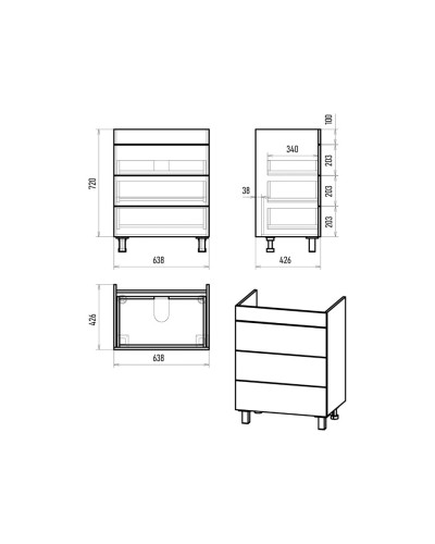 GLOSTER - 70 Тумба с 3 ящ. напольная, графит / раковина