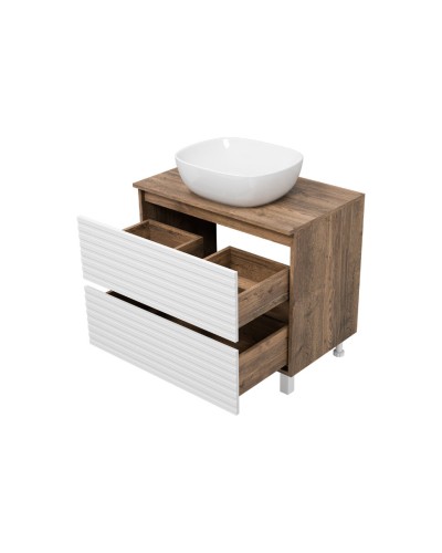 DAKOTA - 80 Тумба напольная 2 ящ.  (ДСП (Дуб Гал/ Белый) / раковина