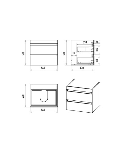 Коломбо - 60 Тумба под стиральную машину подвесная 2 ящ. / раковина правая