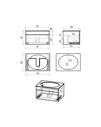 ENFIDA - 70 Тумба подвесная черная мат. эмаль 1 ящ. / раковина