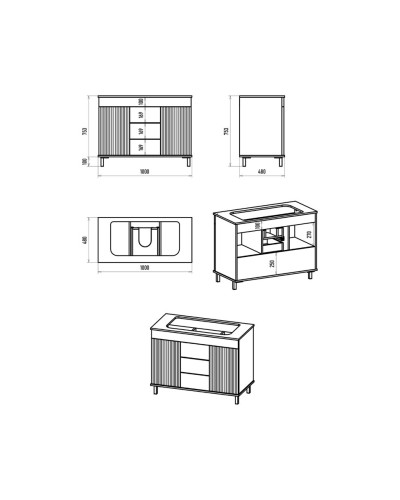 ENFIDA -100 Тумба напольная 3 ящ. белая мат. эмаль / раковина