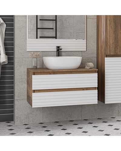 DAKOTA - 80 Тумба подвесная 2 ящ. (ДСП (Дуб Гал/ Белый) / раковина