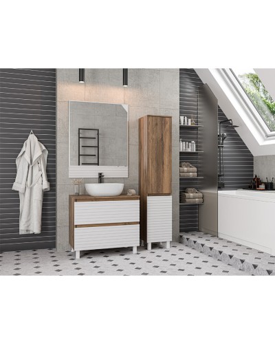 DAKOTA - 80 Тумба напольная 2 ящ.  (ДСП (Дуб Гал/ Белый) / раковина