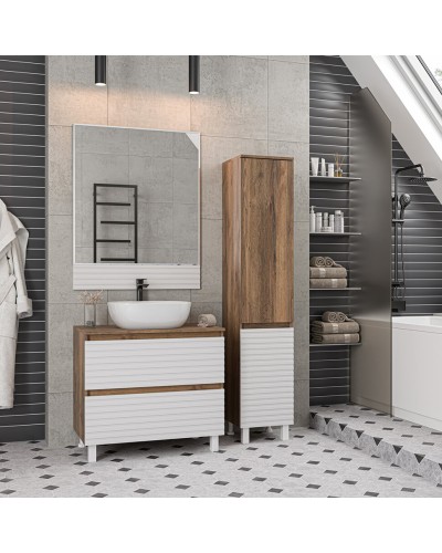 DAKOTA - 80 Тумба напольная 2 ящ.  (ДСП (Дуб Гал/ Белый) / раковина