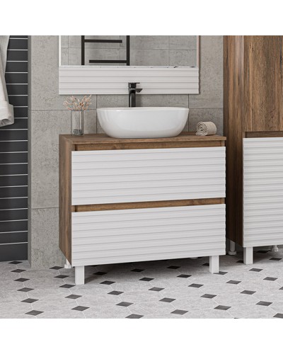 DAKOTA - 80 Тумба напольная 2 ящ.  (ДСП (Дуб Гал/ Белый) / раковина