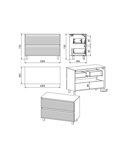 DAKOTA -100 Тумба напольная 2 ящ.  (ДСП (Дуб Гал. Черный кварц) / раковина