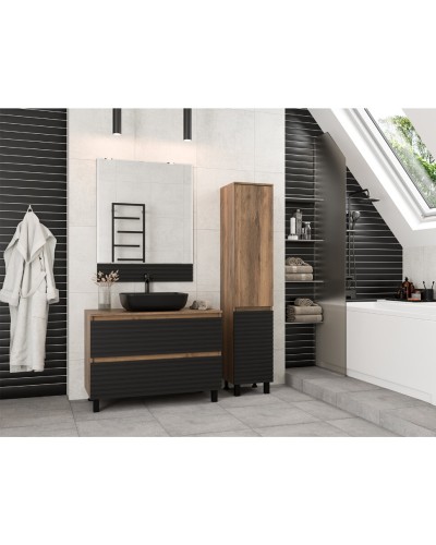 DAKOTA -100 Тумба напольная 2 ящ.  (ДСП (Дуб Гал. Черный кварц) / раковина