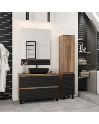 DAKOTA -100 Тумба напольная 2 ящ.  (ДСП (Дуб Гал. Черный кварц) / раковина