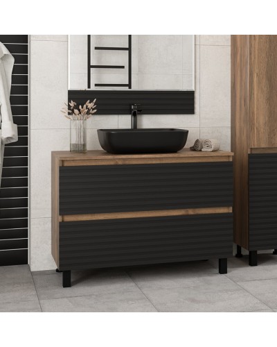 DAKOTA -100 Тумба напольная 2 ящ.  (ДСП (Дуб Гал. Черный кварц) / раковина