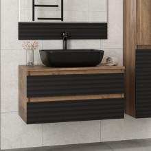 DAKOTA - 80 Тумба подвесная 2 ящ.  (ДСП (Дуб Гал. Черный кварц) / раковина