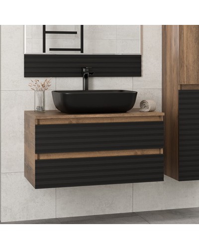 DAKOTA - 80 Тумба подвесная 2 ящ.  (ДСП (Дуб Гал. Черный кварц) / раковина