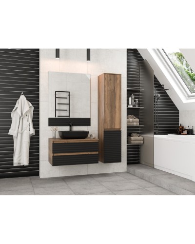 DAKOTA - 80 Тумба подвесная 2 ящ.  (ДСП (Дуб Гал. Черный кварц) / раковина