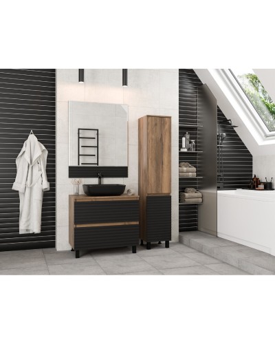 DAKOTA - 80 Тумба напольная 2 ящ.  (ДСП (Дуб Гал. Черный кварц) / раковина