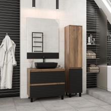 DAKOTA - 80 Тумба напольная 2 ящ.  (ДСП (Дуб Гал. Черный кварц) / раковина
