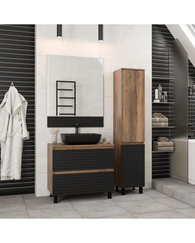 DAKOTA - 80 Тумба напольная 2 ящ.  (ДСП (Дуб Гал. Черный кварц) / раковина