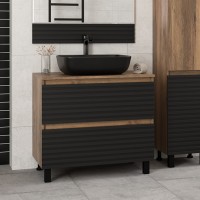DAKOTA - 80 Тумба напольная 2 ящ.  (ДСП (Дуб Гал. Черный кварц) / раковина