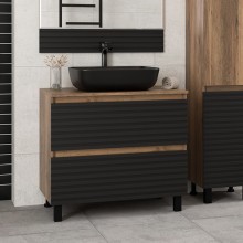 DAKOTA - 80 Тумба напольная 2 ящ.  (ДСП (Дуб Гал. Черный кварц) / раковина