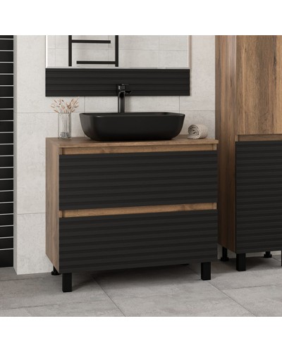 DAKOTA - 80 Тумба напольная 2 ящ.  (ДСП (Дуб Гал. Черный кварц) / раковина