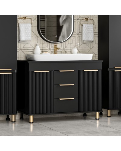 ENFIDA -100 Тумба напольная 3 ящ. черная мат. эмаль / раковина