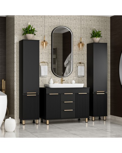 ENFIDA -100 Тумба напольная 3 ящ. черная мат. эмаль / раковина