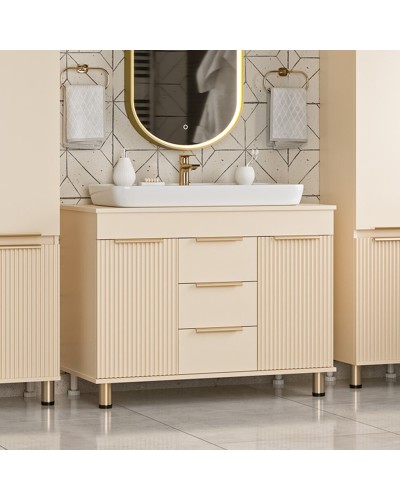 ENFIDA -100 Тумба напольная 3 ящ. бежевая эмаль / раковина