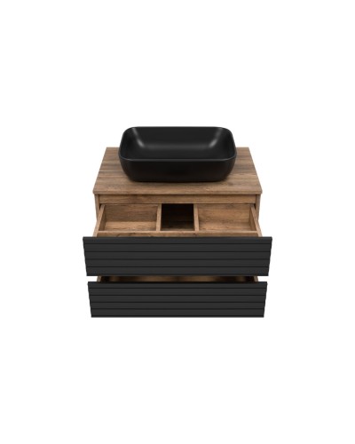 DAKOTA - 70 Тумба подвесная 2 ящ.  (ДСП (Дуб Гал. Черный кварц) / раковина