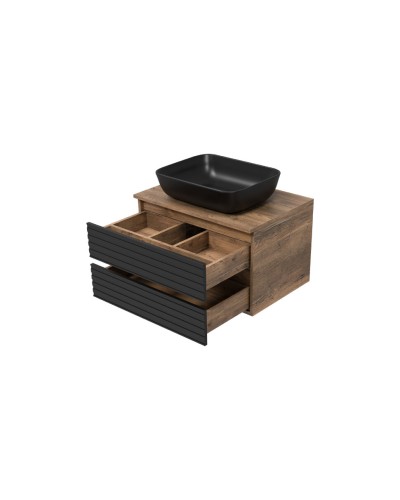 DAKOTA - 70 Тумба подвесная 2 ящ.  (ДСП (Дуб Гал. Черный кварц) / раковина