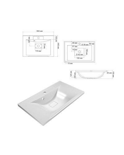 Амбра - 70 тумба прямая черная матовая / раковина