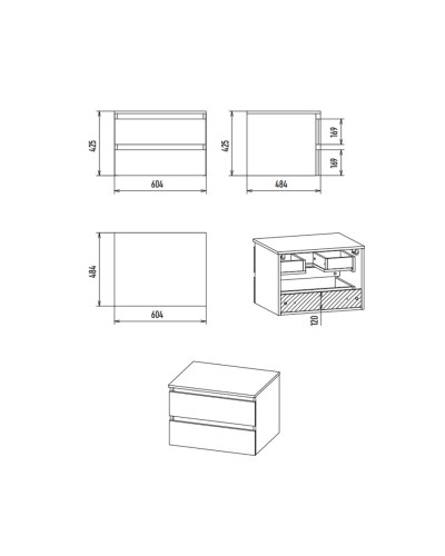 DAKOTA - 60 Тумба подвесная 2 ящ.  (ДСП (Дуб Гал. Черный кварц) / раковина